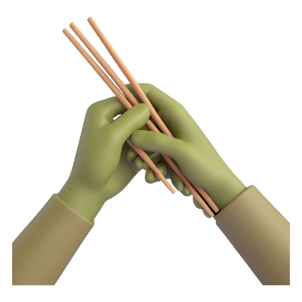 olive colored hand holding chopsticks sticker