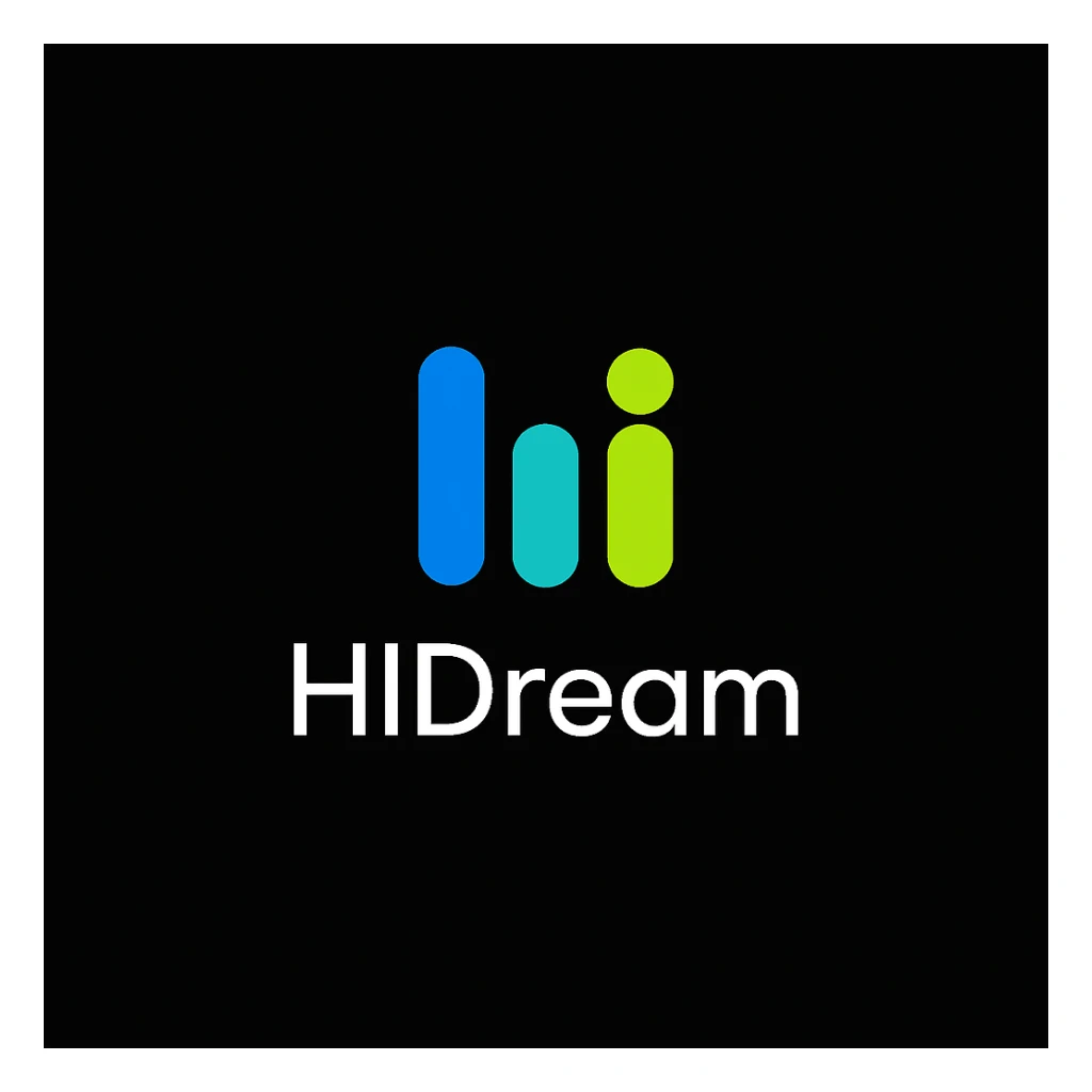 create high dream logo like this with text "HIDream", black background  sticker