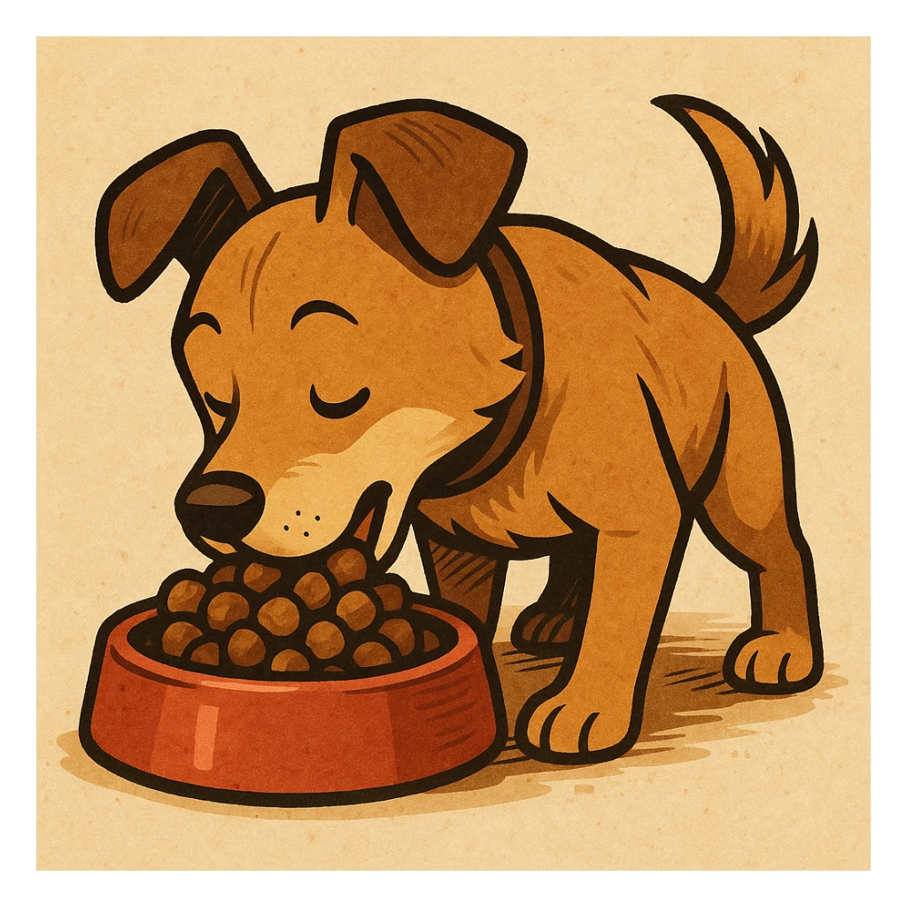 a dog eating dog food, style 2 sticker