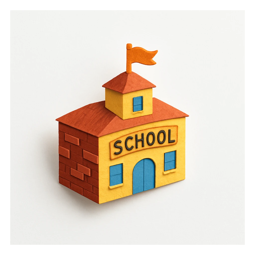isometric red brick and yellow school sticker