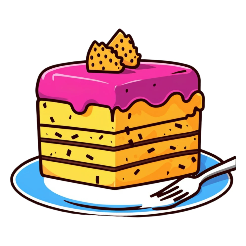 half-eaten cake with crumbs around it and a fork nearby sticker