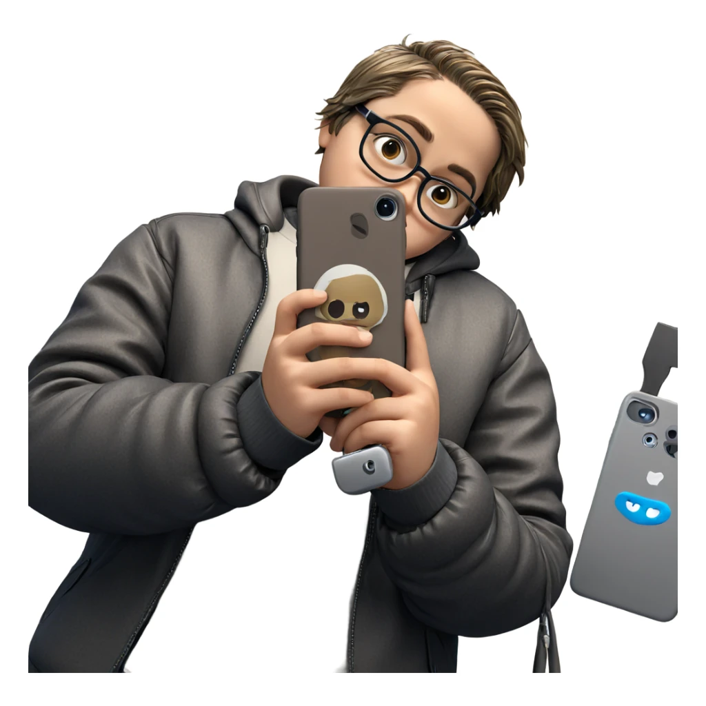 boy holding jacket and phone sticker