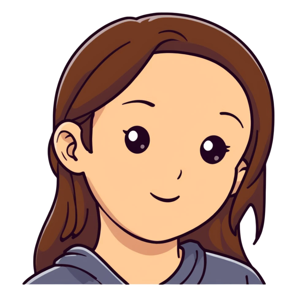 girl with long brown hair and sweat on her forehead sticker