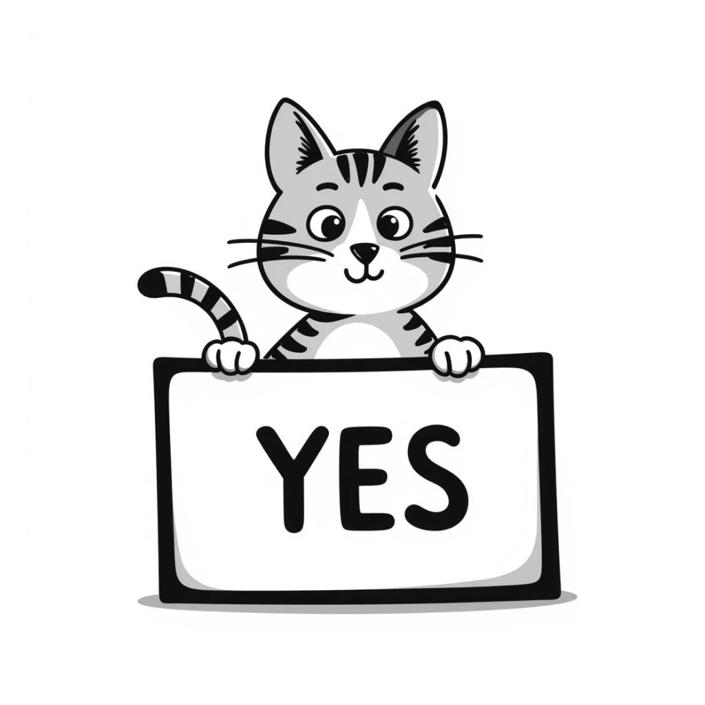 tabby cat holding a sign that says 'yes' sticker