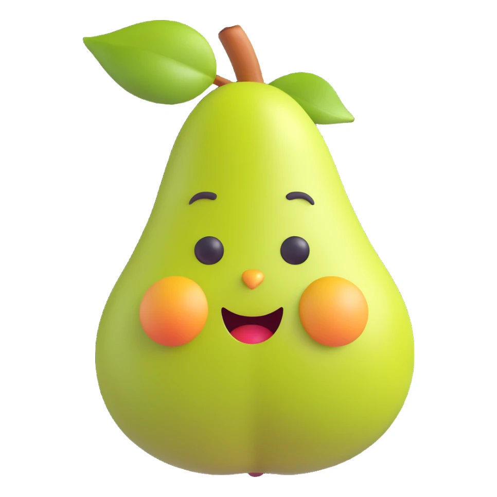 realistic fresh pear icon, 3D emoji style, no eyes nose mouth, no background sticker