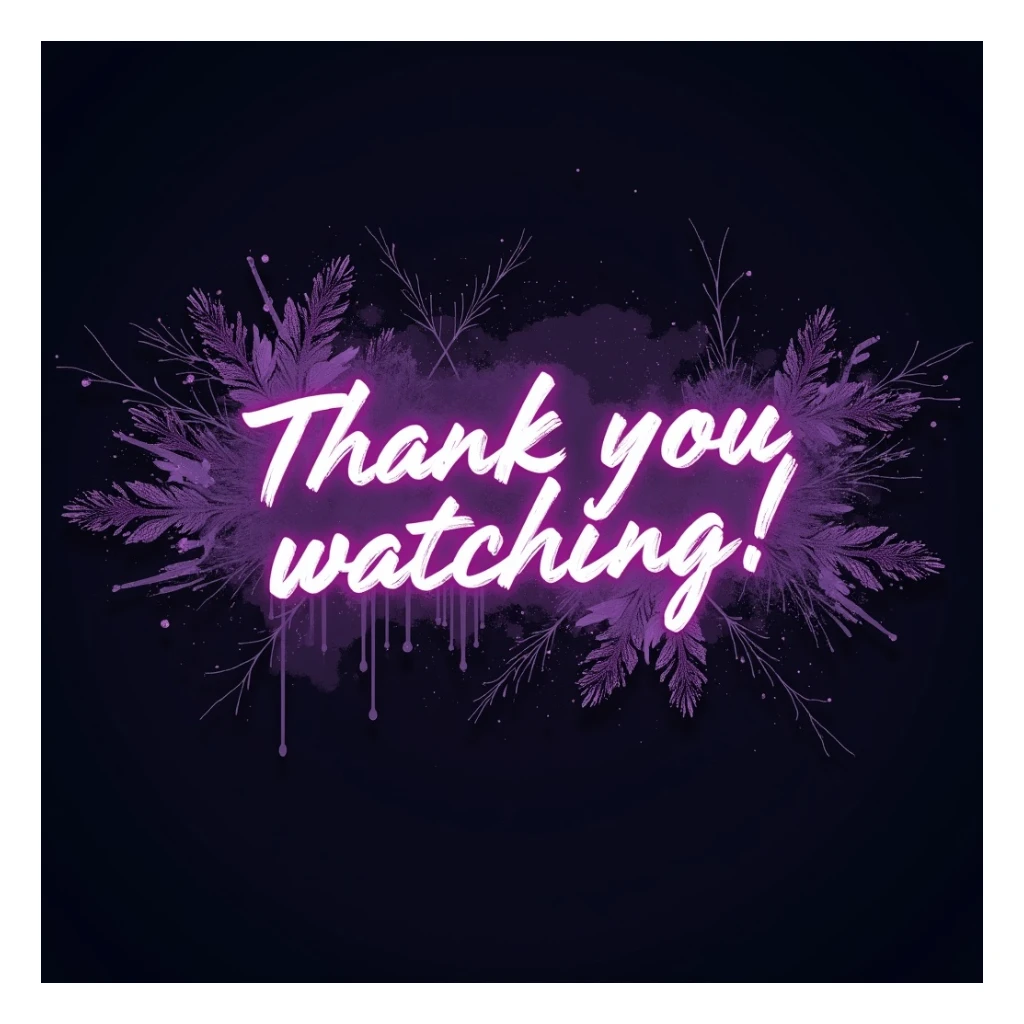 "thank you for watching!" cyberpunk style text splash overlay lavender, streamer overlay, brush-font sticker