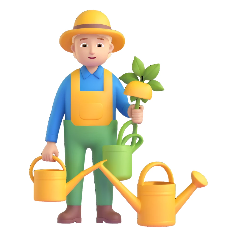 young white male gardener with watering can sticker