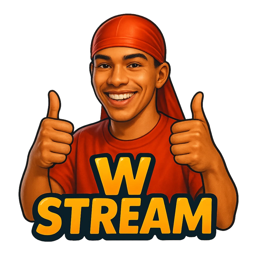 Make him Smiling With 2 thumbs up
Change His durag To Red
Add the words W Stream sticker