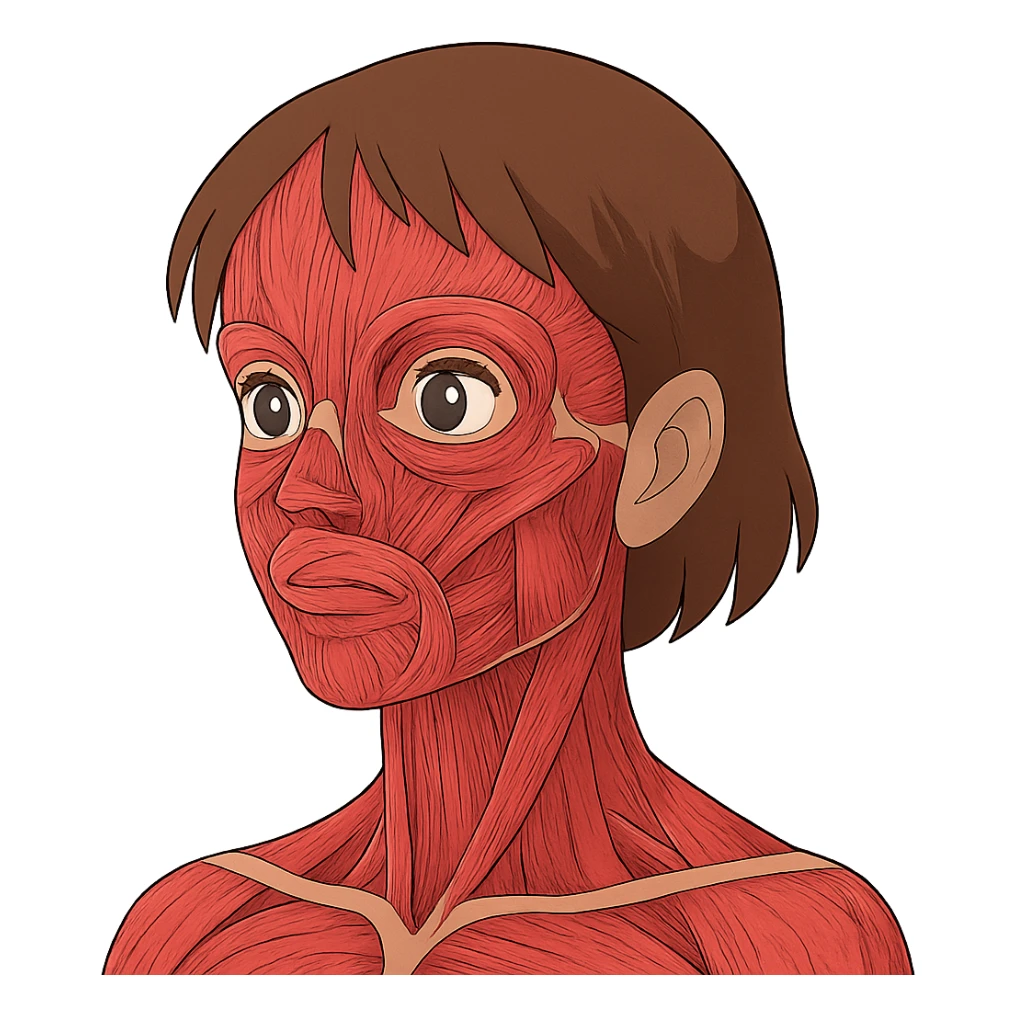 ghibli style face with skin removed, showing muscles sticker