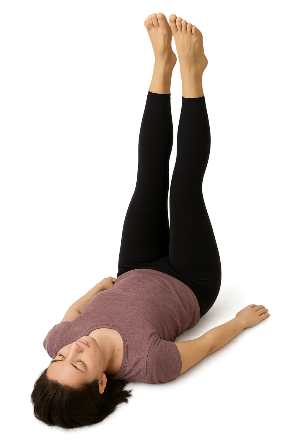 Donna con gambe alzate sdraiata per la routine circolatoria realistica sticker