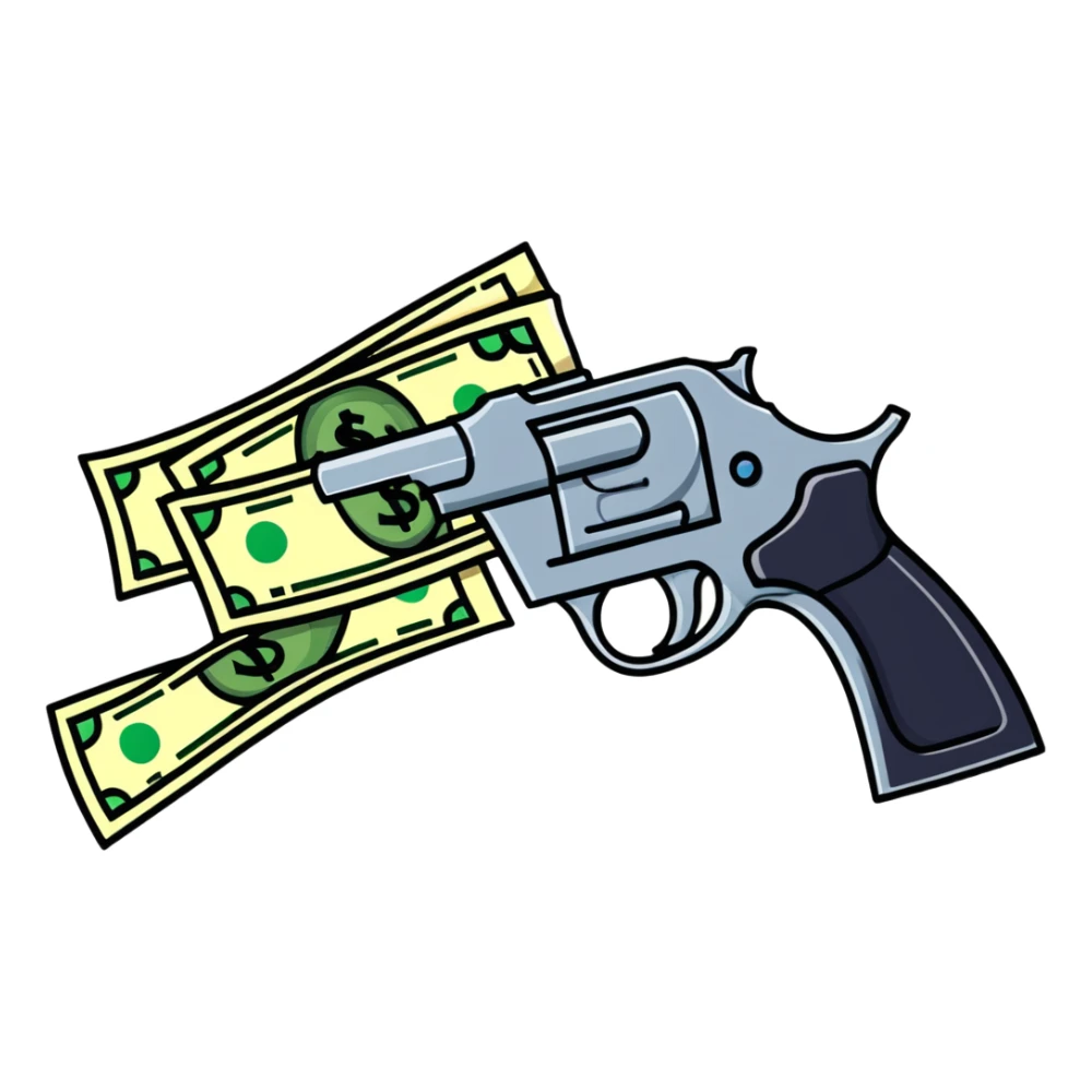 money gun spraying dollar bills sticker