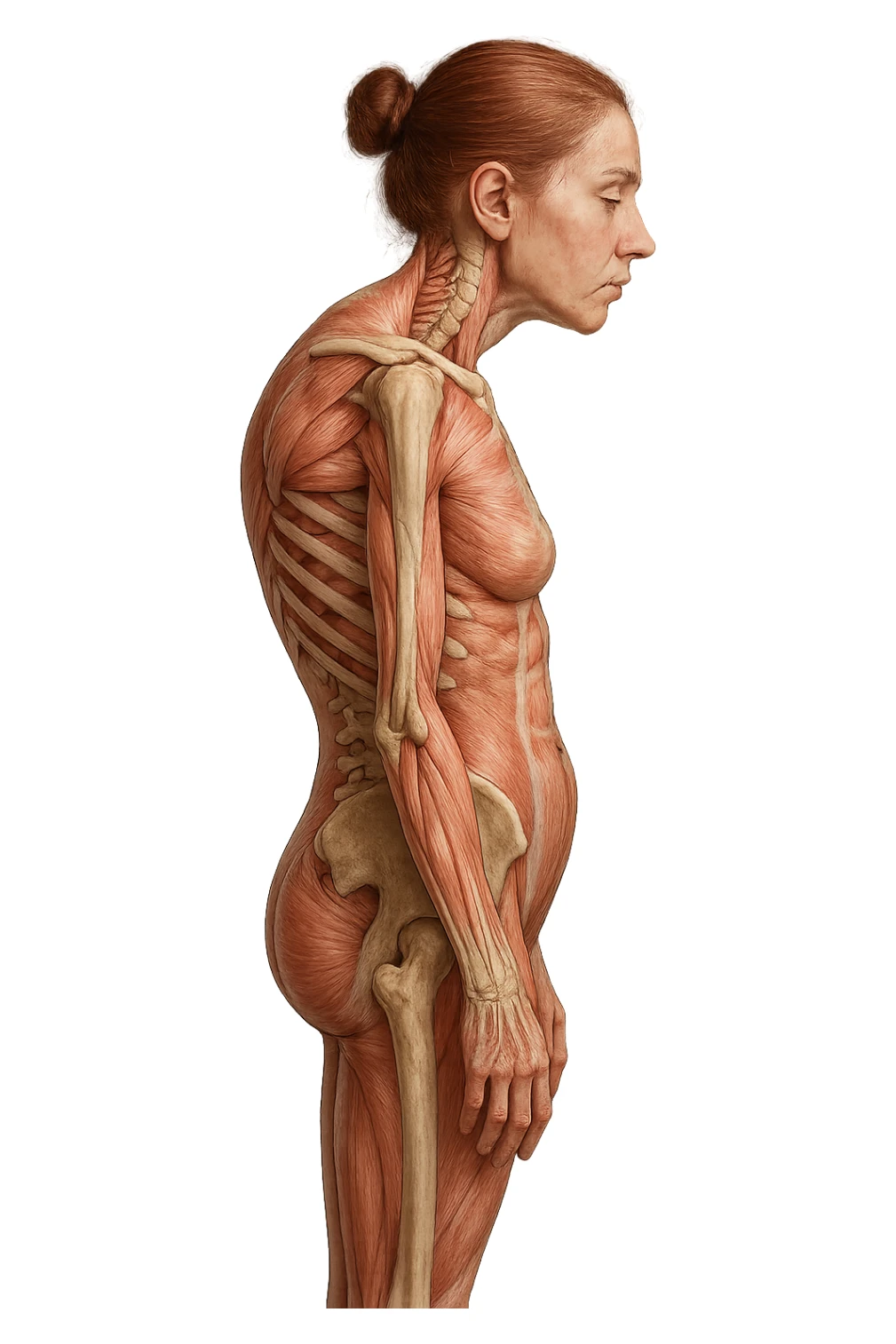 corpo umano anatomico di una donna di profilo con postura errata e spalle curve in avanti
IPERREALISTICO 4K sticker