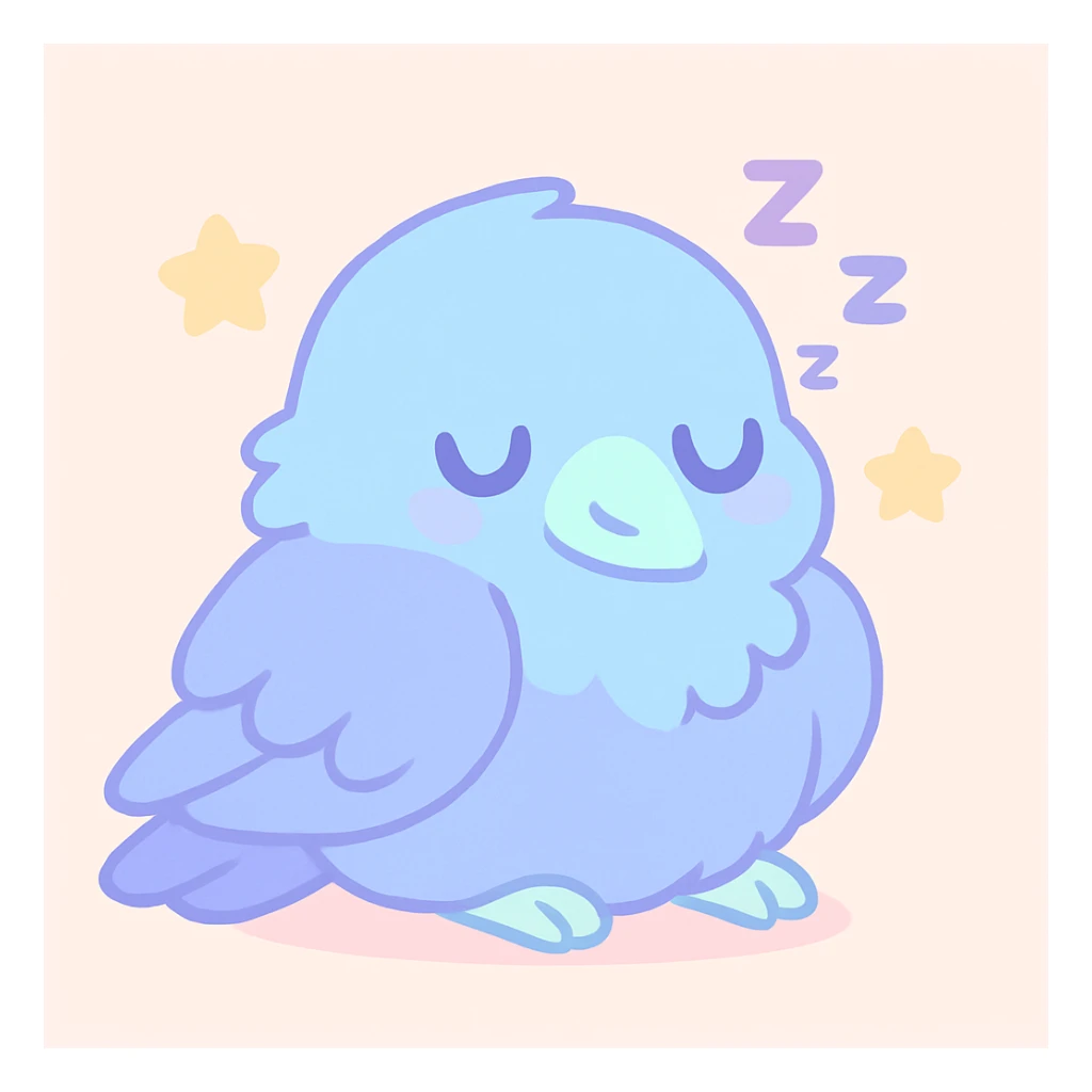 adorable raven dozing, fluffy feathers, small beak, curled up, peaceful vibe sticker