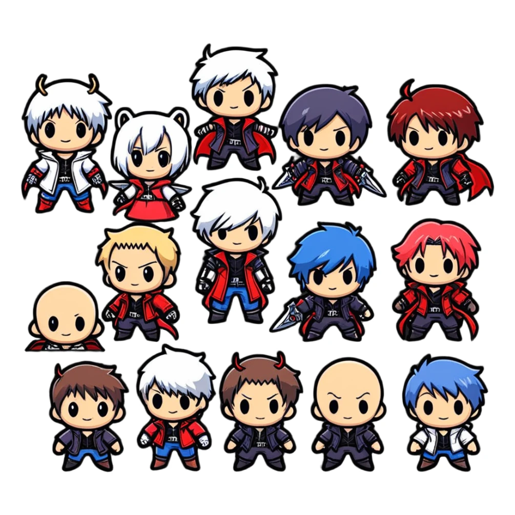 Cute chibi Devil May Cry characters, big heads, small bodies, childlike proportions sticker