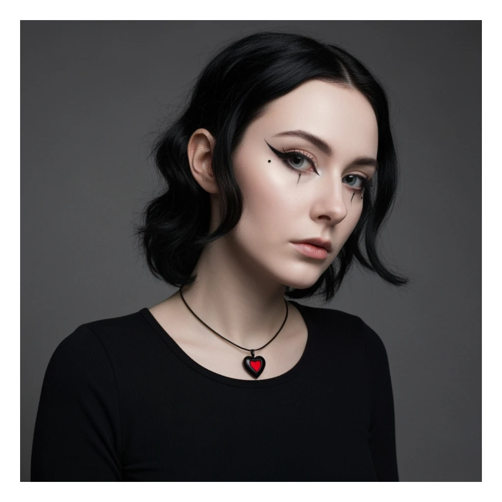 goth profile picture with a heart accent, cute, expressive, minimal, new variation 2 sticker