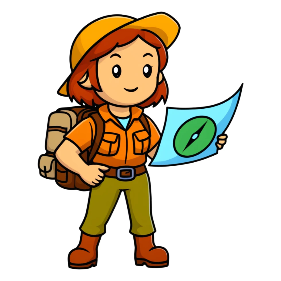 Female wilderness explorer with compass and map, Melissa Backwoods sticker