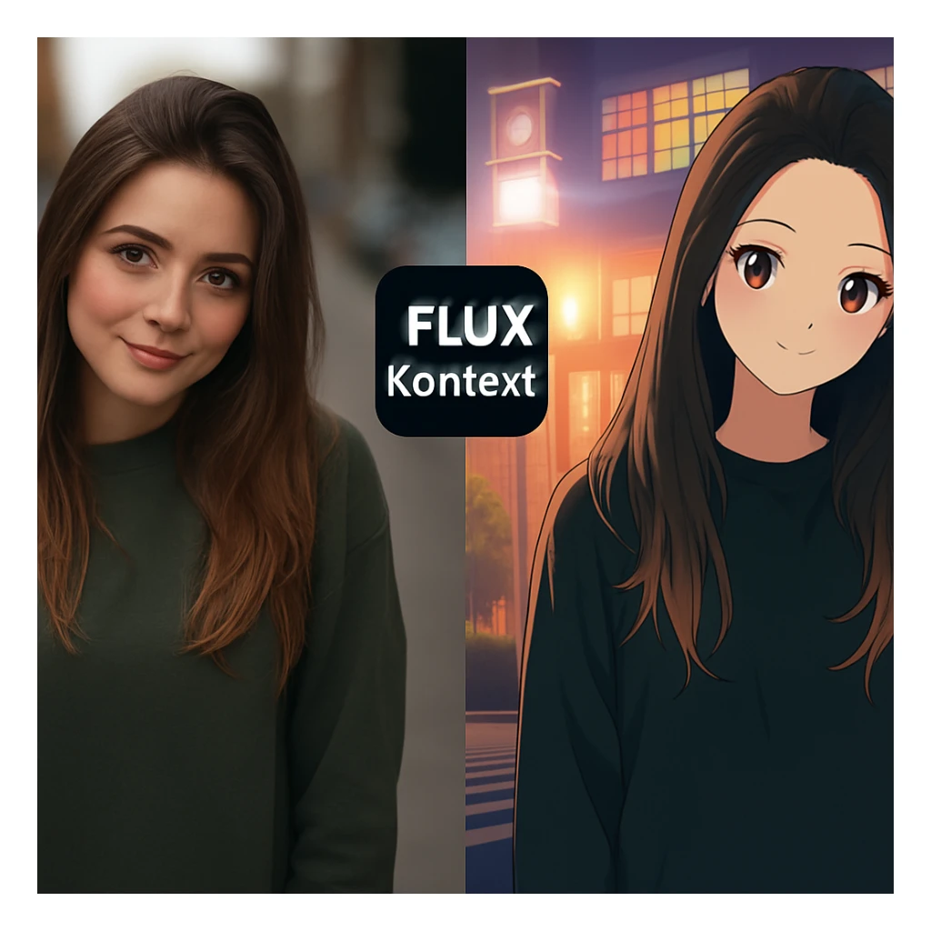 recreate this image and add logo of  text "FLUX Kontext" on top of it sticker