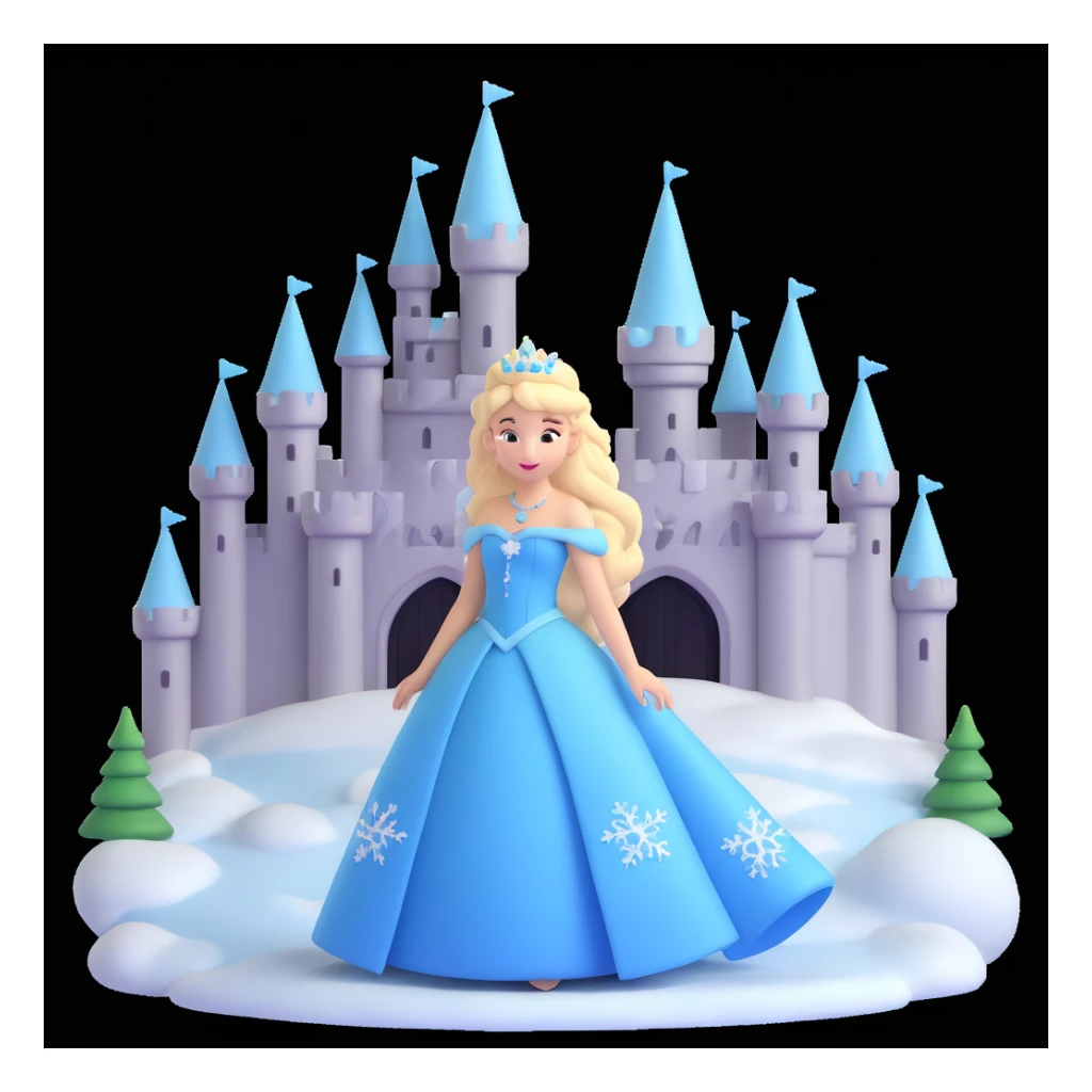girls in a  snow princess dress, snow castle background sticker