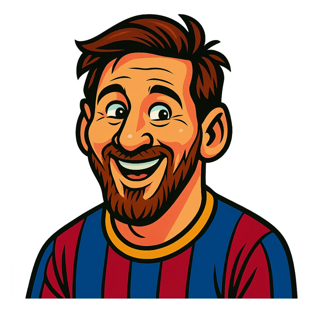 Lionel Messi smiling, colorful cartoon style, playful expression sticker