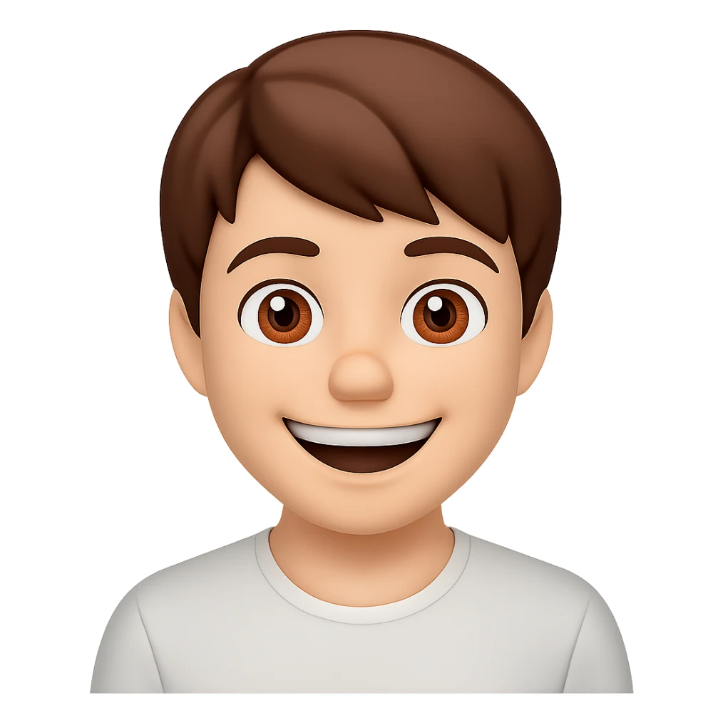 Make the hot boy's smile much wider, keep the style of the original image which appears to be a style that does not support editing, so using general style as fallback. Remove the background. sticker