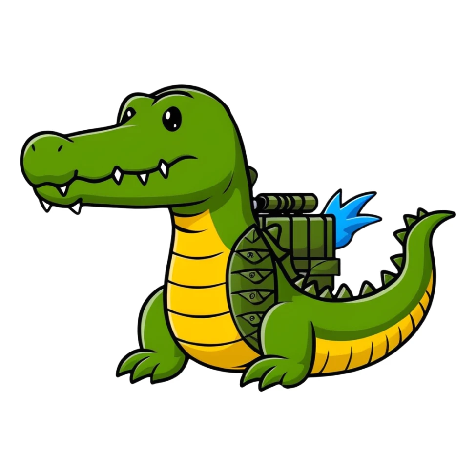 Battle crocodile with bombs, military alligator sticker