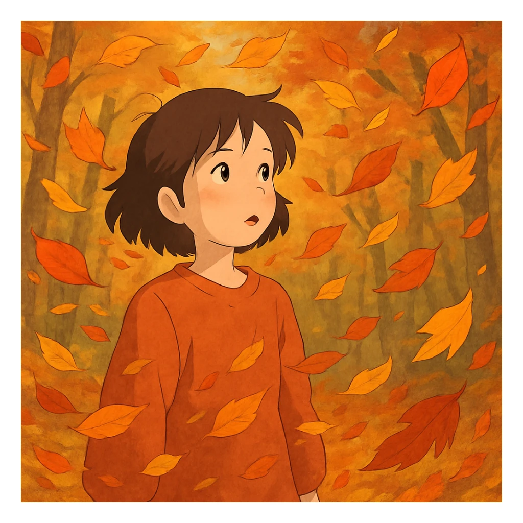 autumn fall scene with swirling colorful leaves sticker