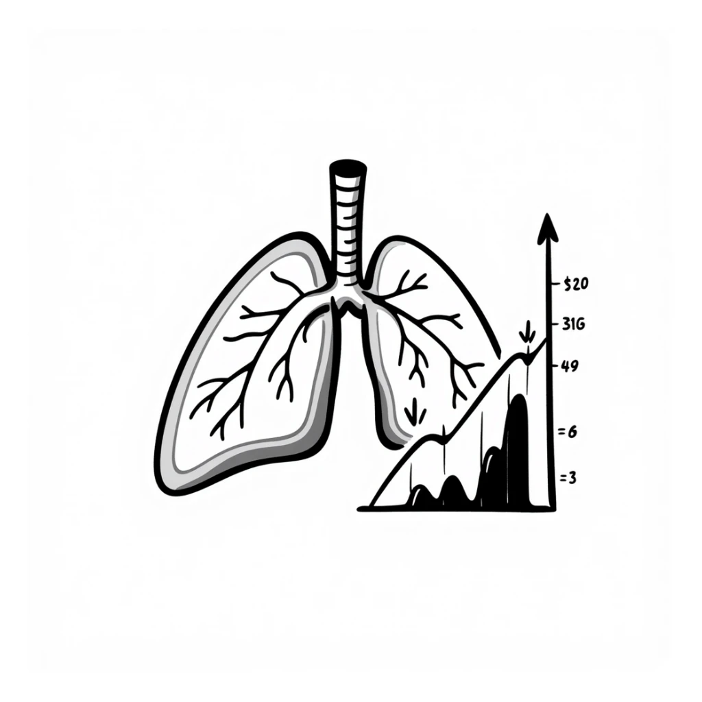 Hand-drawn lungs with oxygen measurement graph next to it, fitness capability visualization sticker