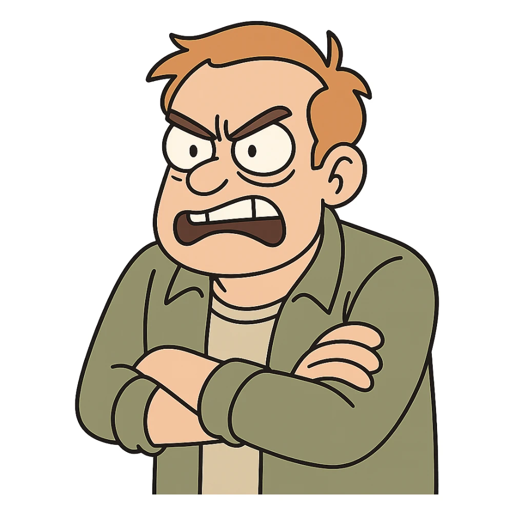 angry face, cartoon style, bold lines sticker