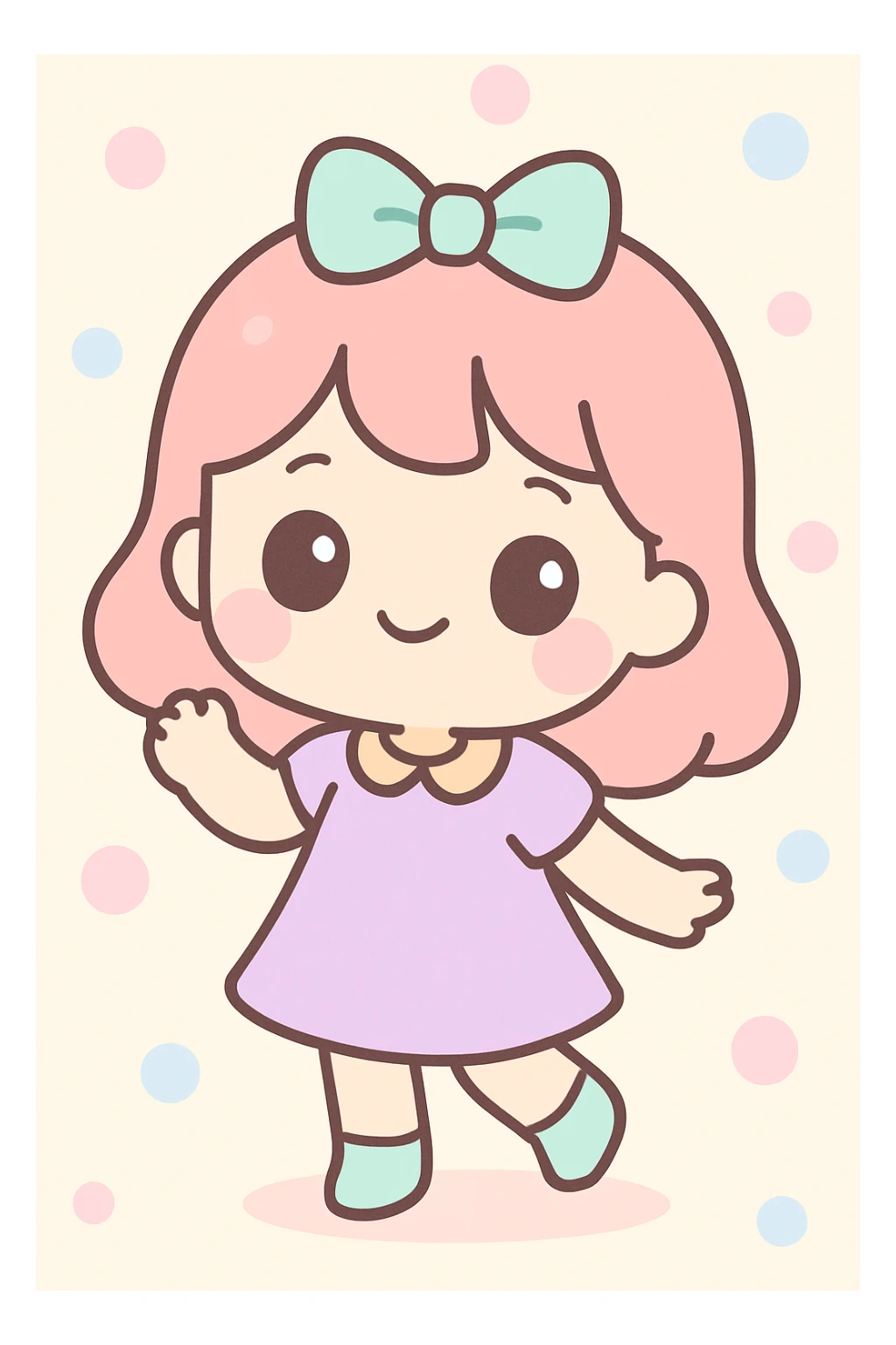 a girl with big eyes, cute pose, kawaii style sticker