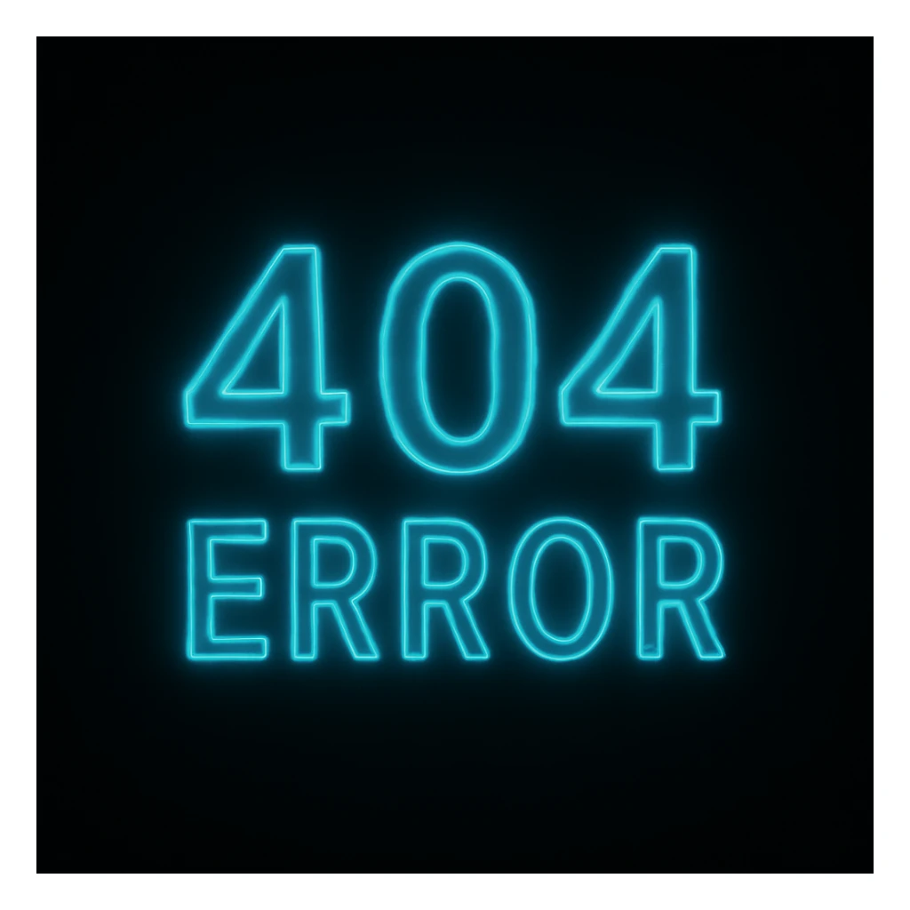 visually striking looping animated emoji of '404 error' text pulsing with soft neon glow, numbers occasionally distorting or blurring, mysterious unknown vibe, modern minimal style, optimized for small screens sticker