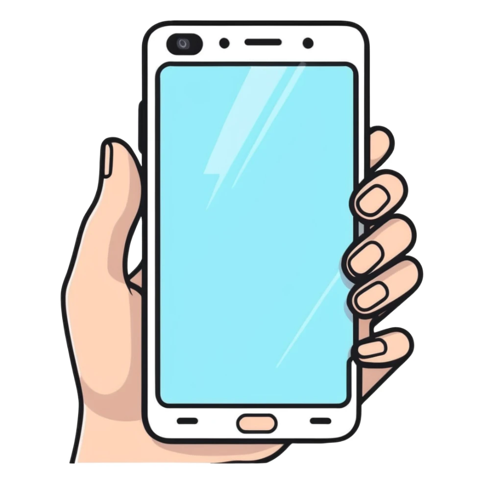 human hands holding a futuristic transparent smartphone sticker