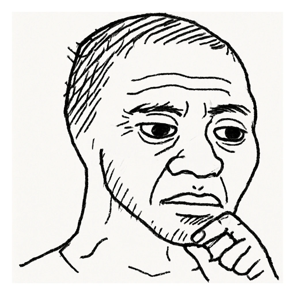 wojak meme style, guane deme character with a thoughtful expression, minimal background sticker