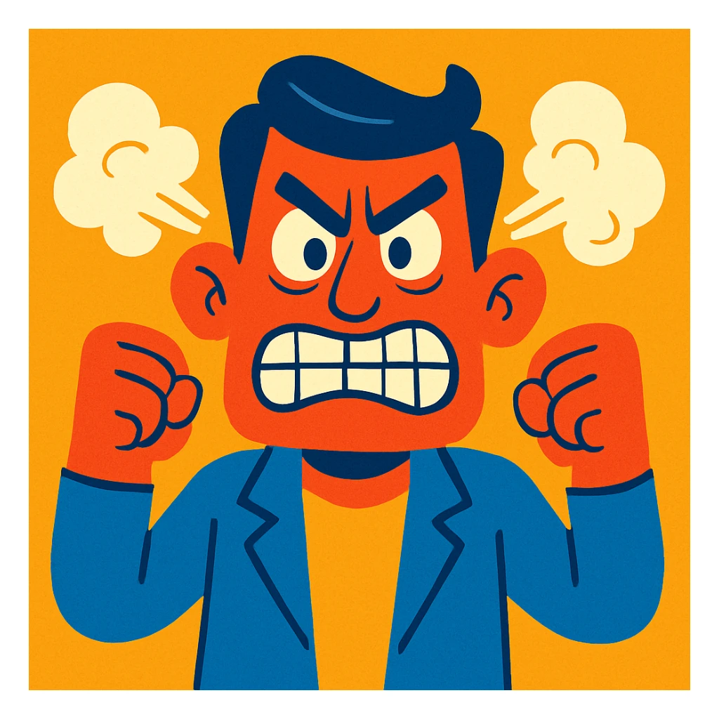 frustrated man, cartoon style, steam coming from ears, exaggerated expression sticker
