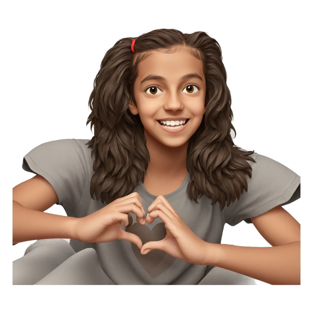 smiling boy making heart hands sticker