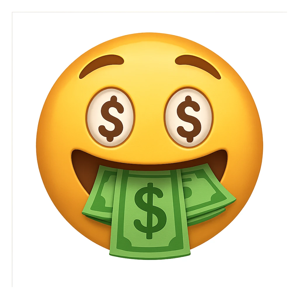 face with money mouth emoji, digital illustration sticker