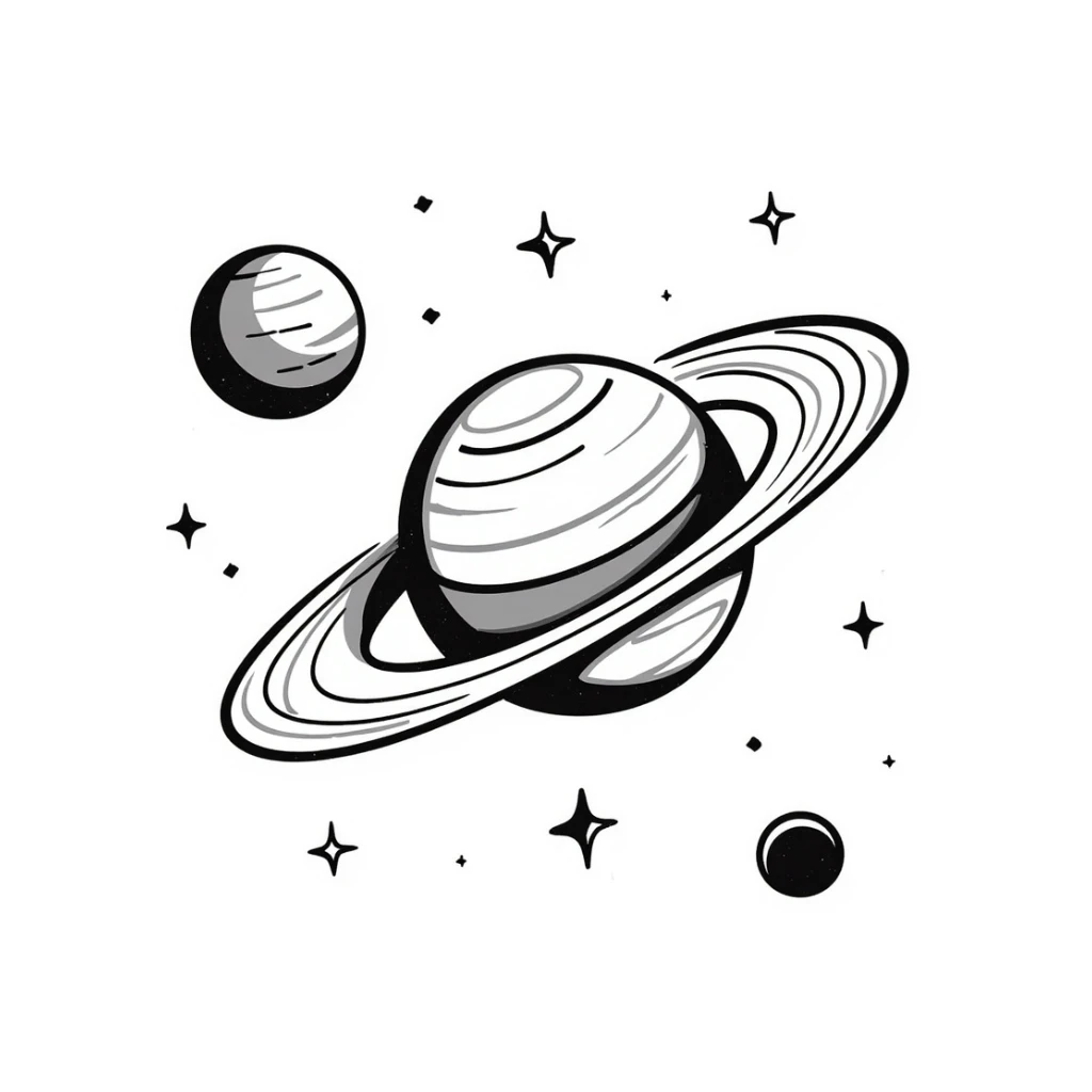 galaxy with hand-drawn cosmic swirls and stars, simple and whimsical sticker