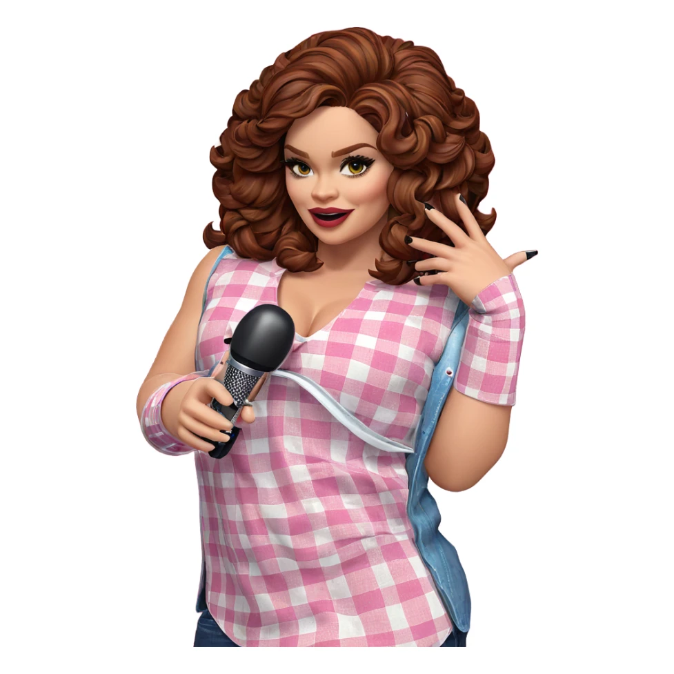 girl with microphone in plaid sticker