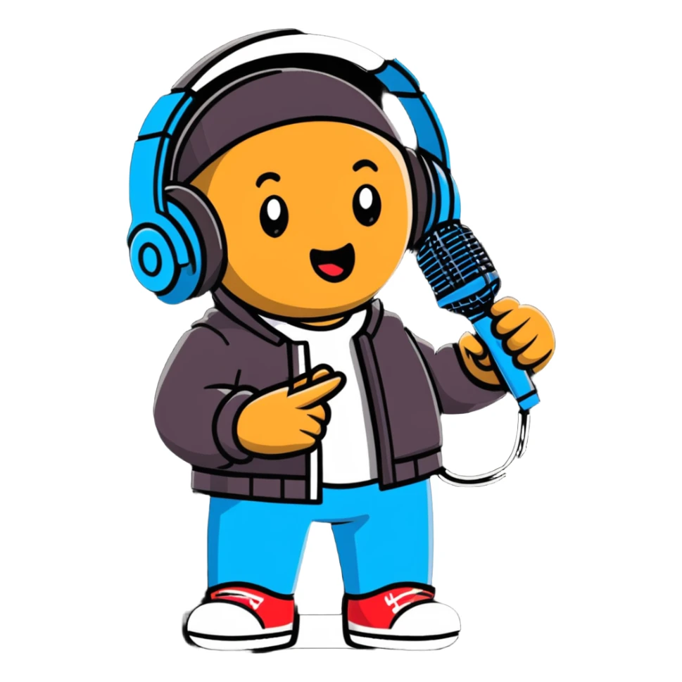 rapper singing with a microphone on a stand and wearing headphones sticker
