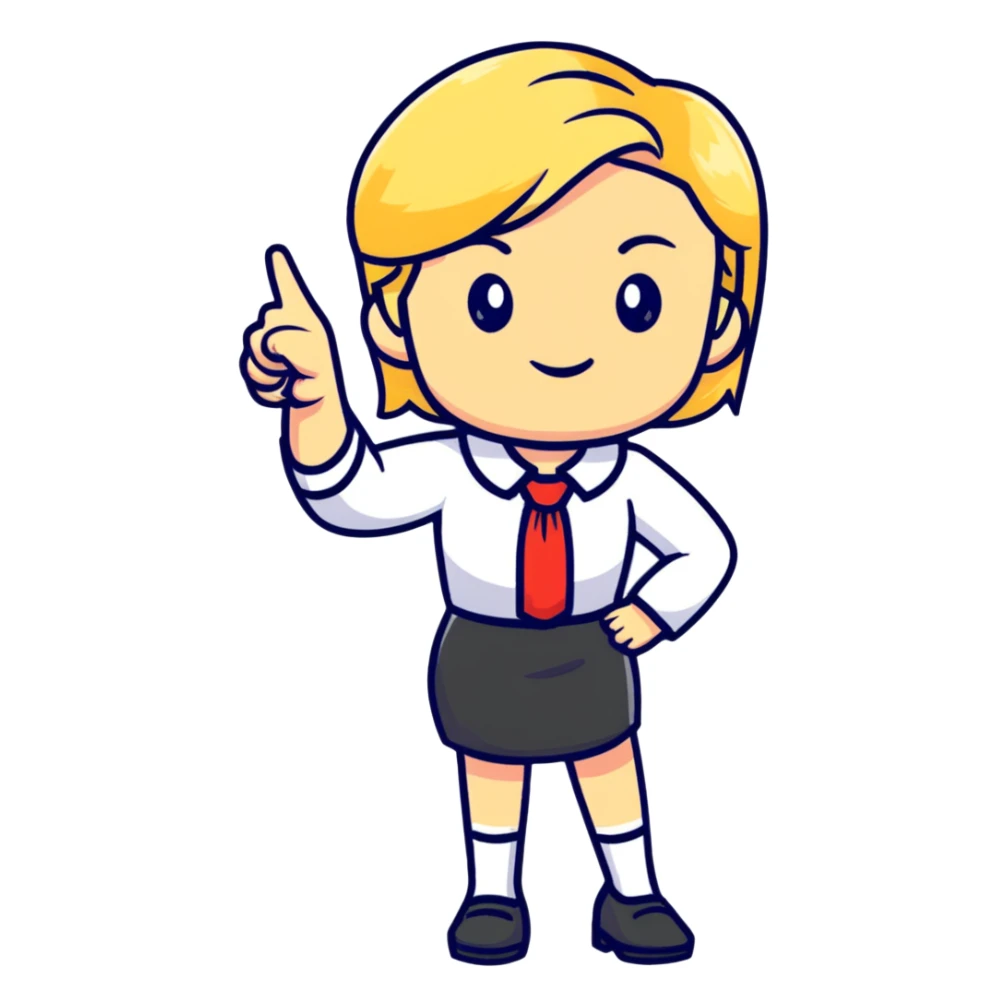 angry blonde female teacher full body without glasses, pointing finger sticker