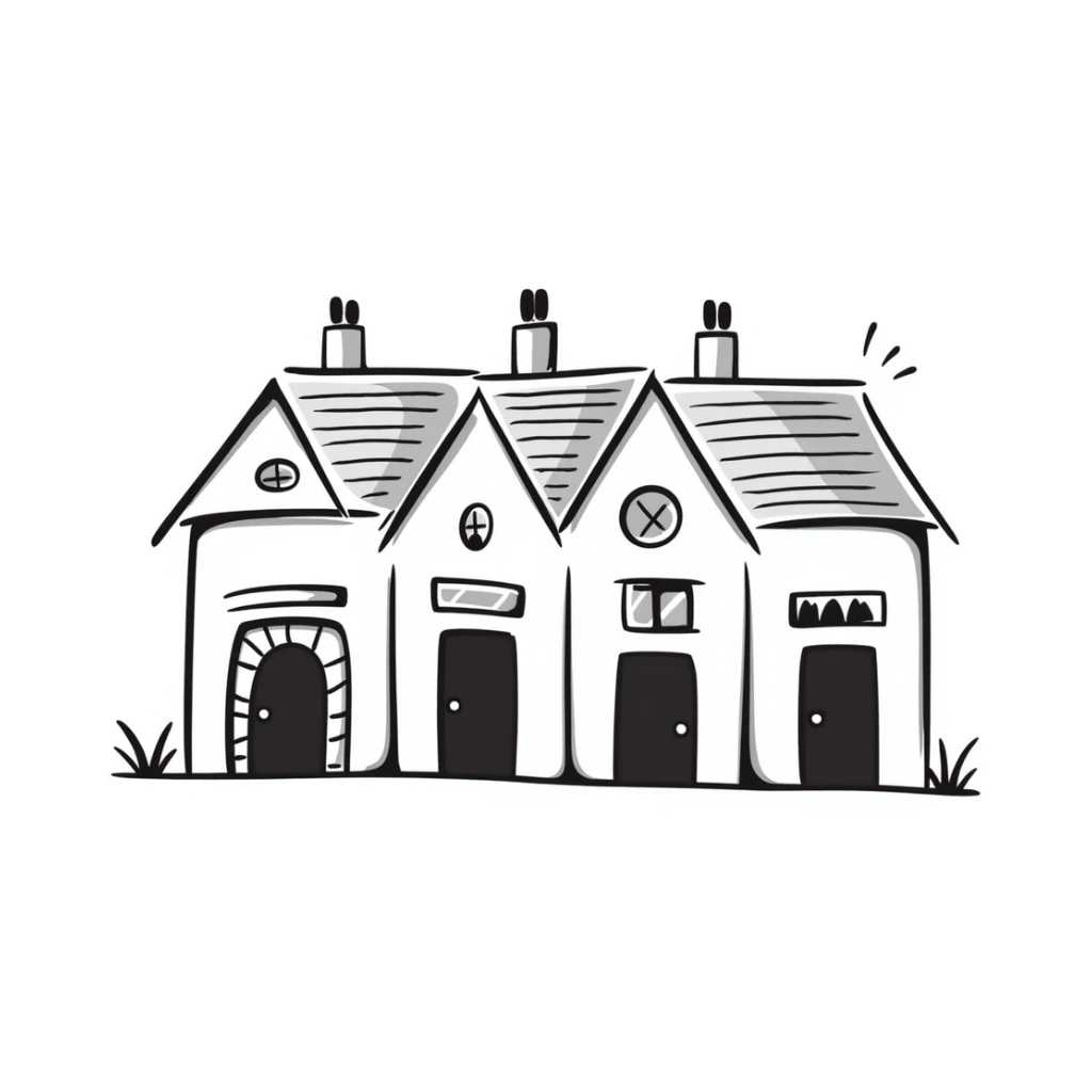 hand-drawn doodle of townhomes with simple lines sticker