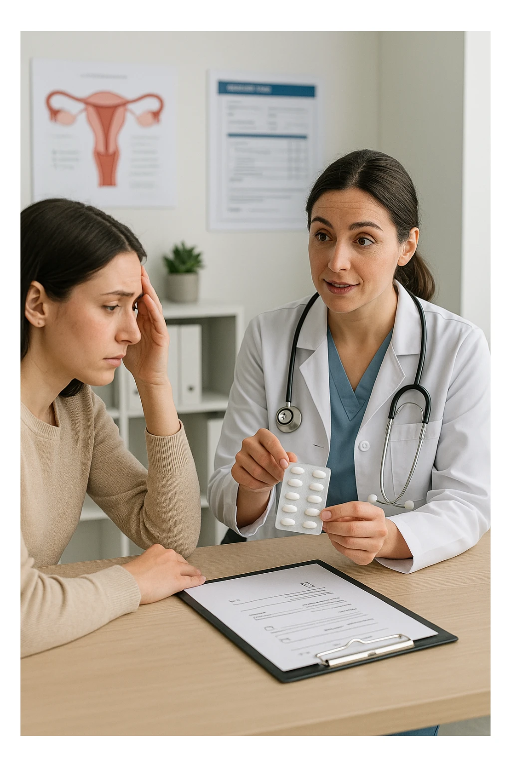 Donna con problemi di ciclo mestruale, quindi vuole dei farmaci per risolvere sticker