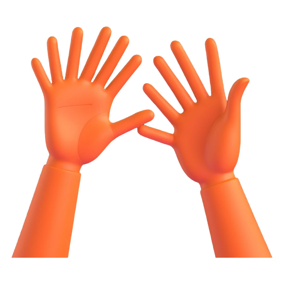 Two open hands in emoji style, tilted to the right as if pushing a swing, with motion lines behind them to show movement. Minimal background, clean cartoon style sticker