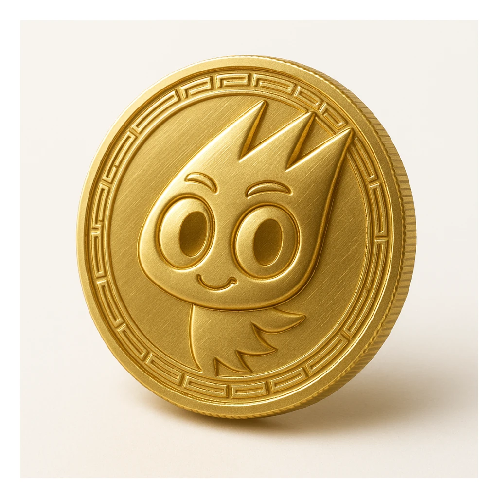 Replace the character on the flat gold token with the mascot's head from the provided image. The token remains flat, gold, and centered, with the mascot's head rendered entirely in gold to match the token, no text or extra elements. sticker