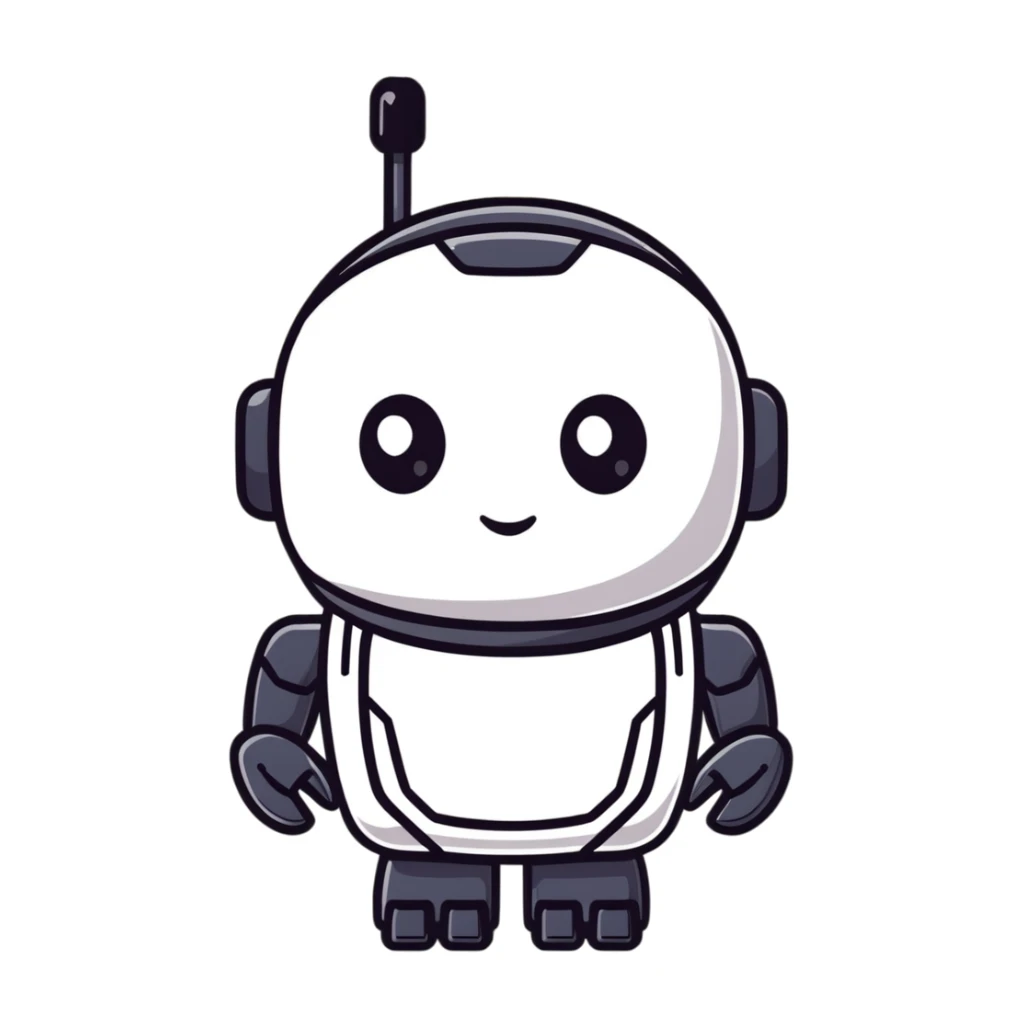 modern face of a black robot with white led eyes, red background sticker