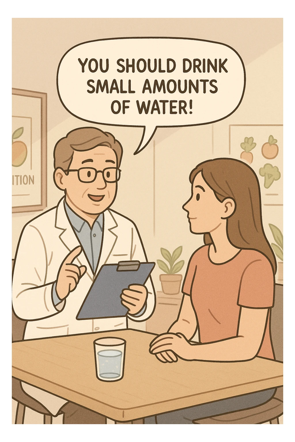 Nutrizionista dice ad una donna "devi bere piccole quantità d'acqua!" sticker