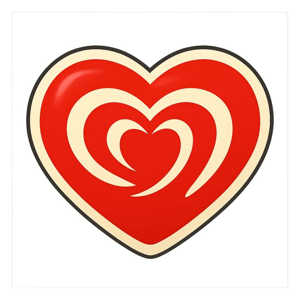 Edit Wall’s ice cream logo heart with red and white colors, smooth lines, no text. Create pulse animation frame 3 with the largest size. Sticker style for presentation on transparent background. sticker