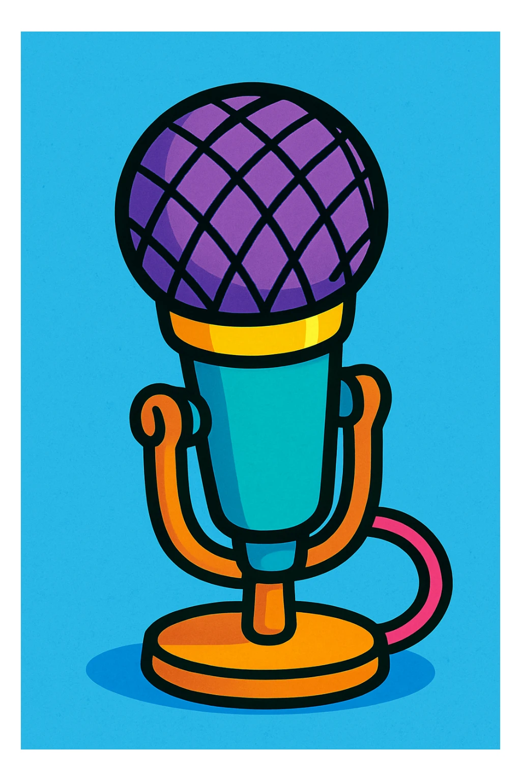 microphone, cartoon style, playful colors, vibrant toon style sticker