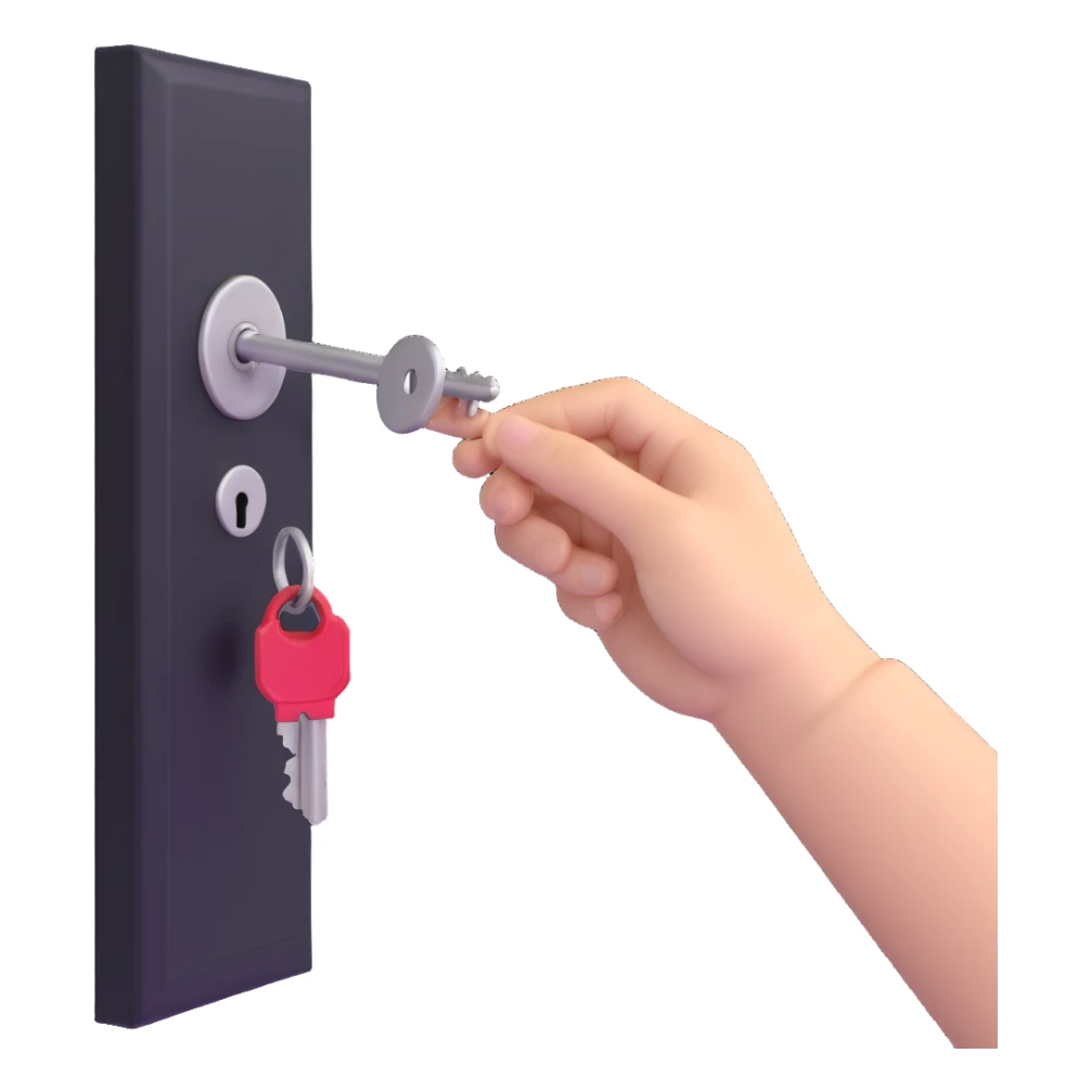 door being unlocked with hand turning key sticker