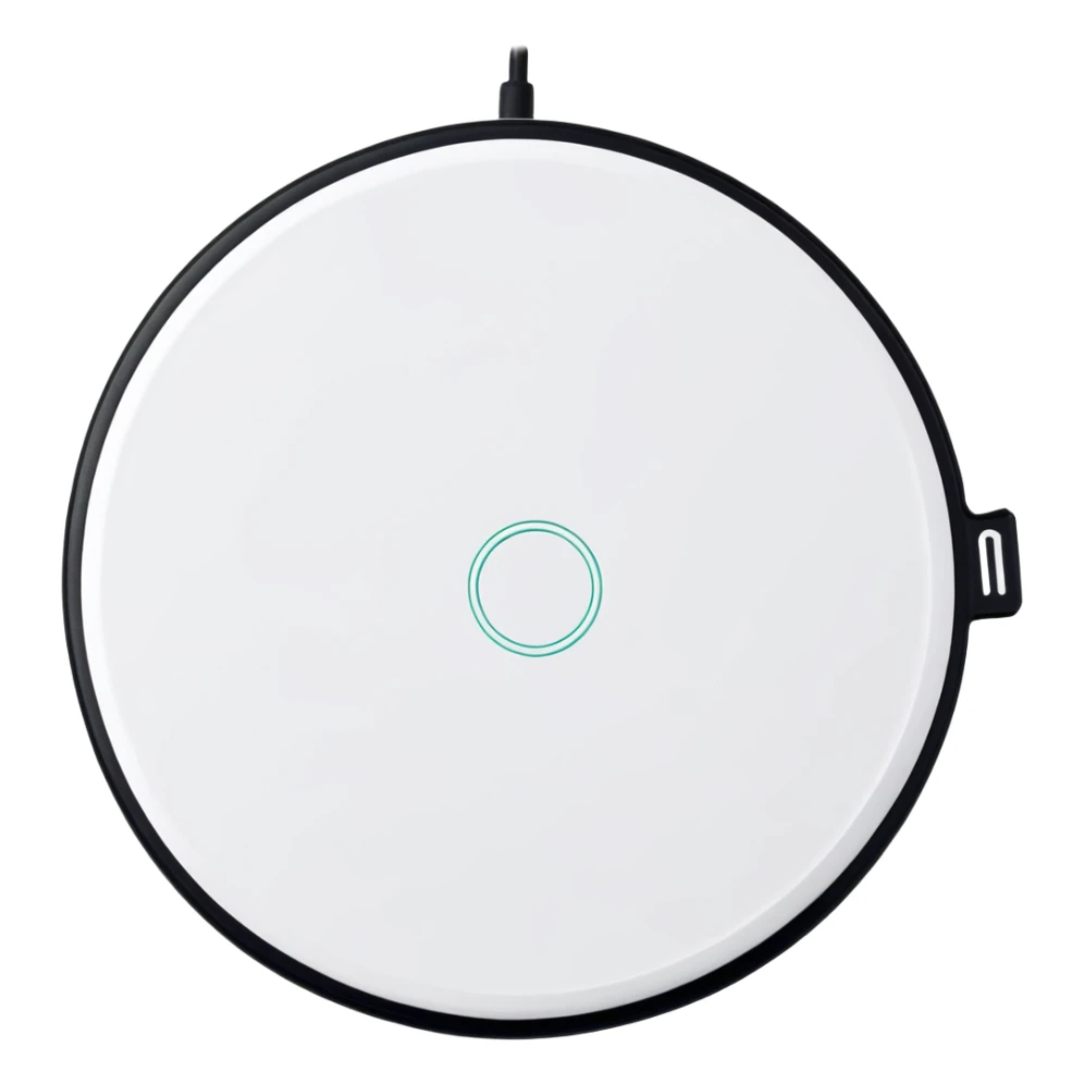 vibrant sticker-style logo on a wireless charging pad, bold and colorful branding gadget sticker