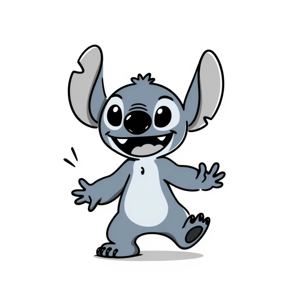 Stitch, the blue alien from Lilo & Stitch, hand-drawn doodle style sticker